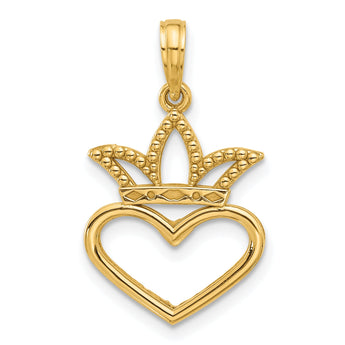 14K Polished Heart and Crown Charm