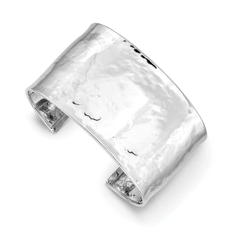 14k WG 37mm Hammered Polished Cuff Bangle - Birthstone Company