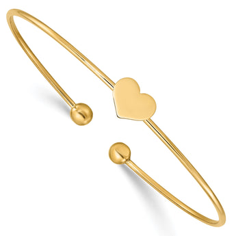 14K Polished Heart Flexible Bangle 7 in - Birthstone Company