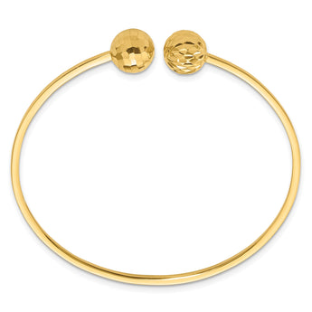 14K Polished and Diamond Cut Ball Flexible Cuff Bangle Bracelet - Birthstone Company