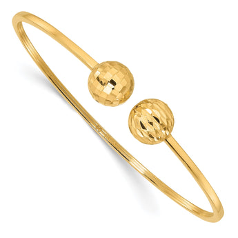 14K Polished and Diamond Cut Ball Flexible Cuff Bangle Bracelet - Birthstone Company