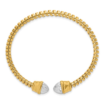 14K with Rhodium Diamond-cut Fancy Spiral Cuff Bracelet - Birthstone Company