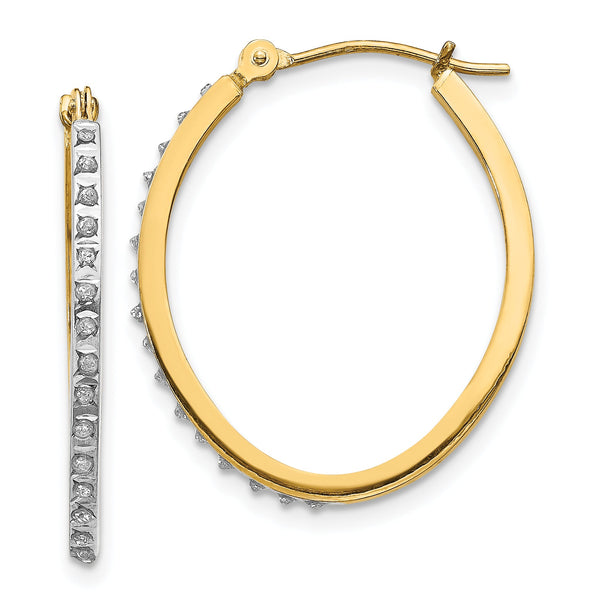 14K Gold Diamond Fascination Oval Hoop Earrings with Polished Finish