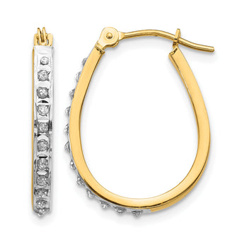 14k Yellow & Rhodium Diamond Fascination Oval Hinged Hoop Earrings - Birthstone Company