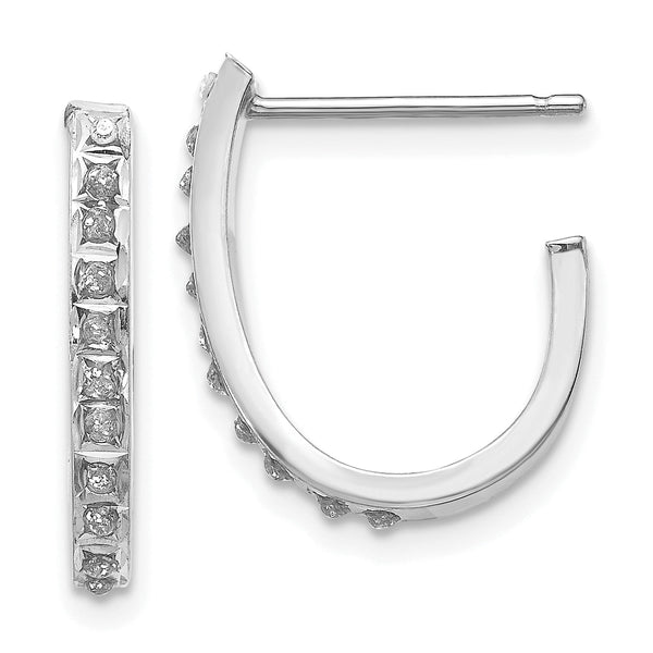 14K White Gold Diamond Accent J-Hoop Earrings with Rhodium Finish