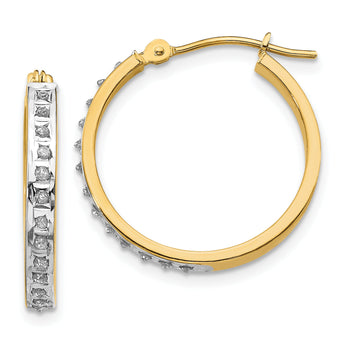 14K Gold Diamond Hoop Earrings with Polished Finish, 21mm Elegant Design