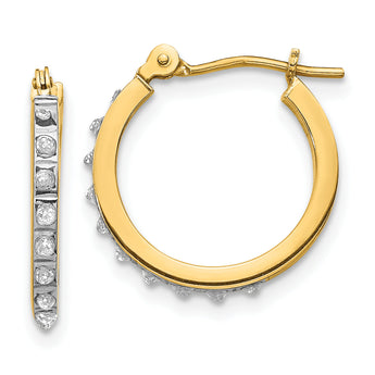 14K Gold Diamond Fascination Small Hinged Hoop Earrings Polished Finish
