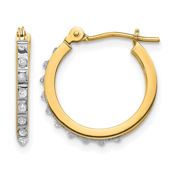 14K Gold Diamond Fascination Small Hinged Hoop Earrings Polished Finish - Birthstone Company
