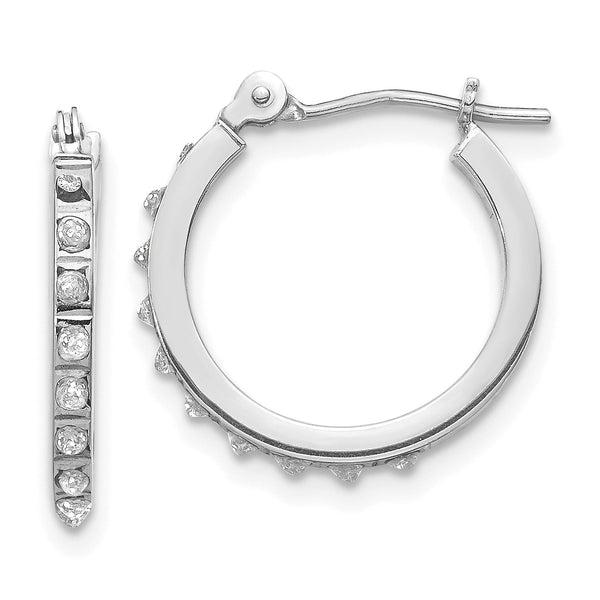 14K White Gold Diamond Hoop Earrings with Polished Rhodium Finish