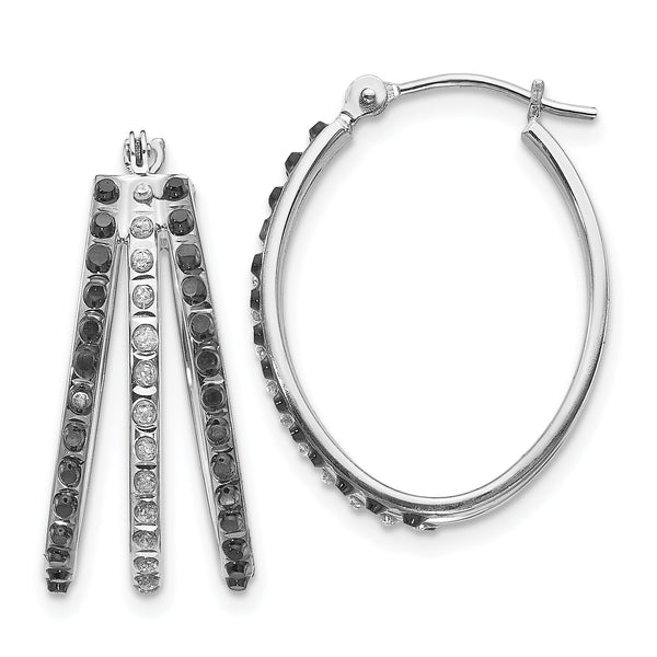 14K White Gold Diamond Fascination Black & White Triple Oval Hoop Earrings
