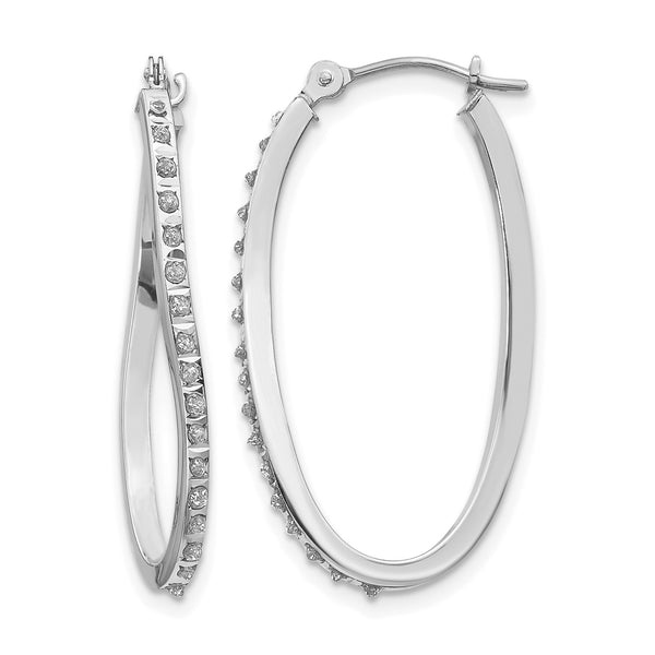 14K White Gold Diamond Twist Hoop Earrings, Polished and Rhodium-Plated - Birthstone Company