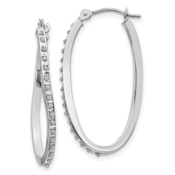 14K White Gold Diamond Twist Hoop Earrings, Polished and Rhodium-Plated