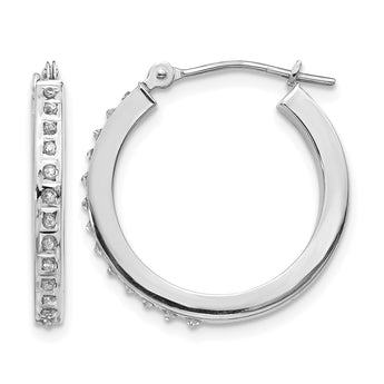 14K White Gold Diamond Hoop Earrings with Polished Rhodium Finish - Birthstone Company