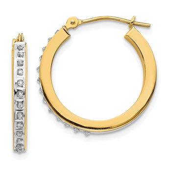 14K Gold Diamond Accent Hoop Earrings with Polished Finish 21mm