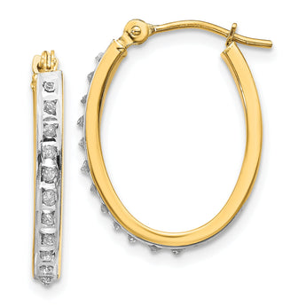 14K Gold Diamond Fascination Oval Hoop Earrings, Polished & Lightweight