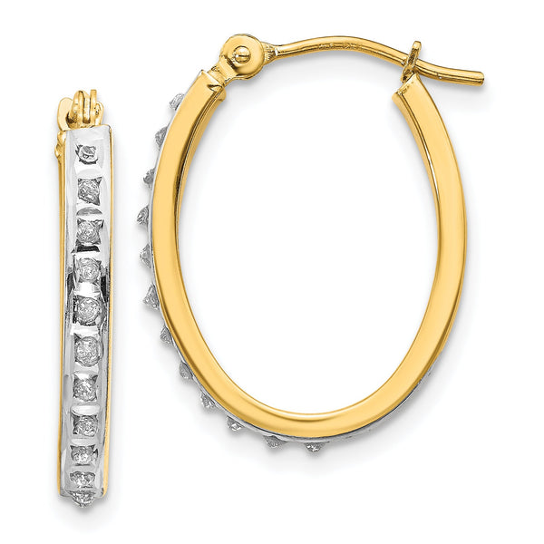 14K Gold Diamond Fascination Oval Hoop Earrings, Polished & Lightweight