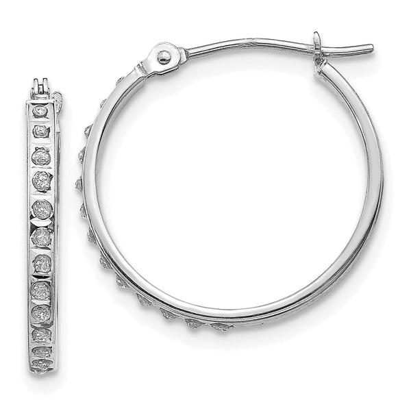 14K White Gold Diamond Hoop Earrings with Rhodium Finish, 20mm Elegant Design