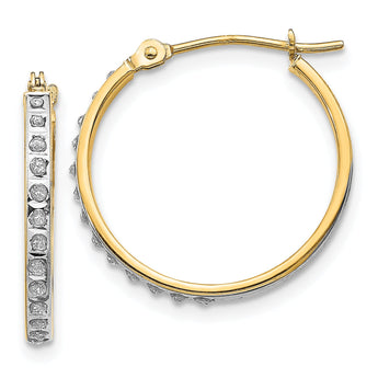 14K Gold Diamond Fascination Hoop Earrings with Polished Finish