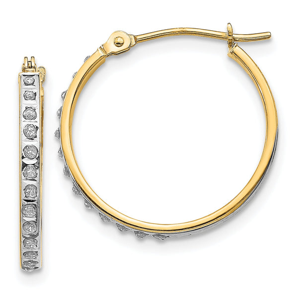 14K Gold Diamond Fascination Hoop Earrings with Polished Finish