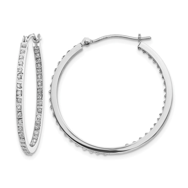 14K White Gold Diamond Hoop Earrings with Polished Finish and Hinged Design - Birthstone Company