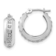 14K White Gold Diamond Hoop Earrings with Polished Rhodium Finish
