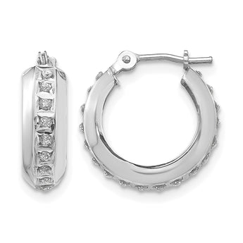 14K White Gold Diamond Hoop Earrings with Polished Rhodium Finish - Birthstone Company