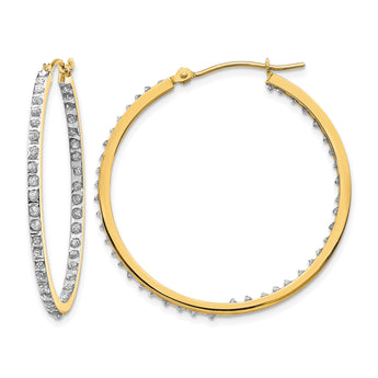 14K Gold Diamond Fascination Hoop Earrings with Polished Finish 35mm - Birthstone Company