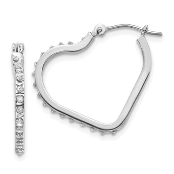 14K White Gold Diamond Heart Hoop Earrings with Polished Rhodium Finish