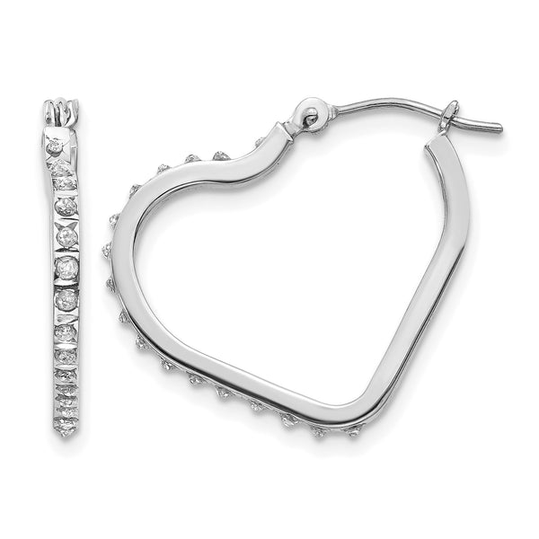 14K White Gold Diamond Heart Hoop Earrings with Polished Rhodium Finish - Birthstone Company