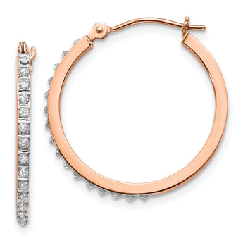 14K Rose Gold Diamond Hoop Earrings with Polished Finish, 25mm Elegant Design