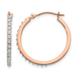 14K Rose Gold Diamond Hoop Earrings with Polished Finish, 25mm Elegant Design - Birthstone Company