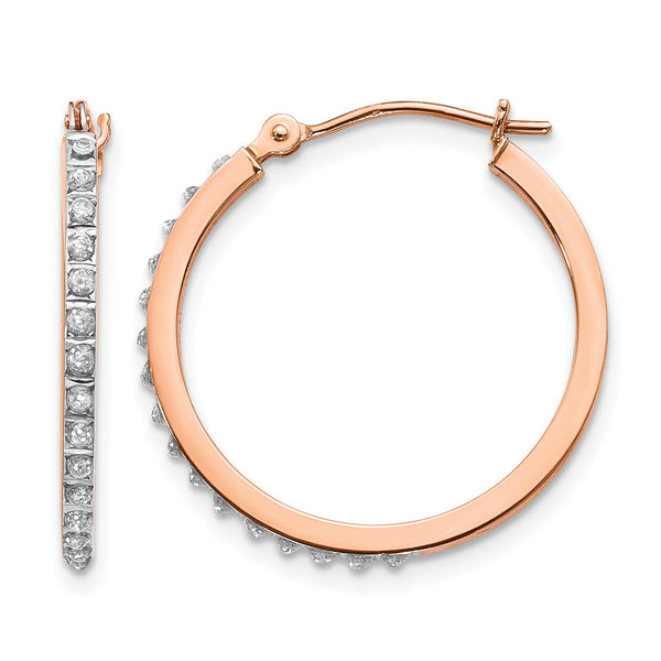 14K Rose Gold Diamond Hoop Earrings with Polished Finish, 25mm Elegant Design - Birthstone Company