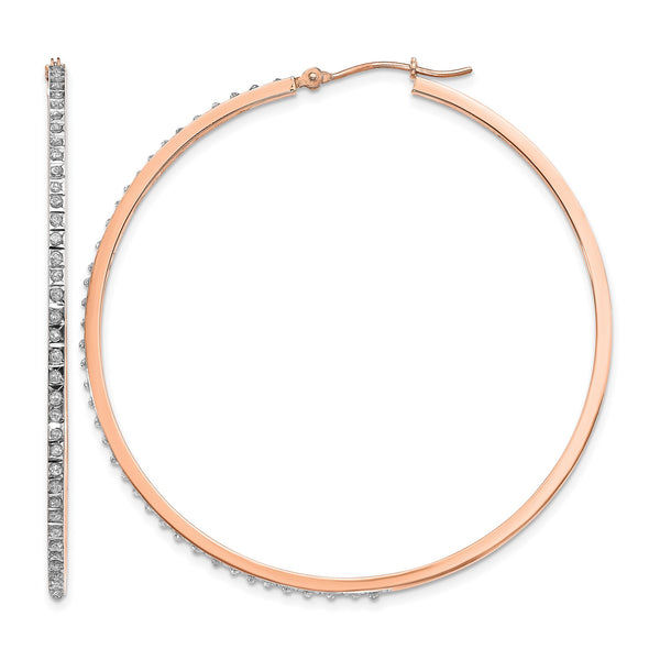 14K Rose Gold Diamond Accent Round Hoop Earrings Polished Elegant Design by - Birthstone Company