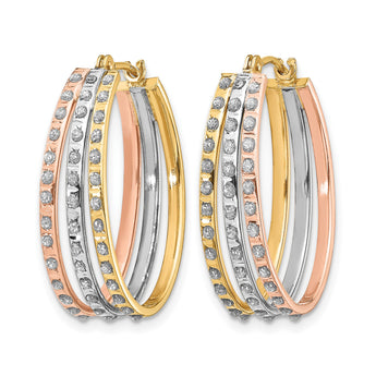 14K Tri-Color Gold Diamond Hoop Earrings with Polished Finish - Birthstone Company