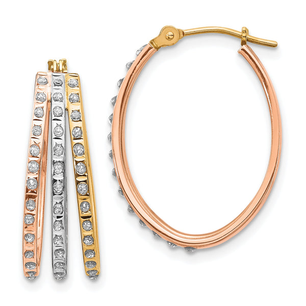 14K Tri-Color Gold Diamond Hoop Earrings with Polished Finish