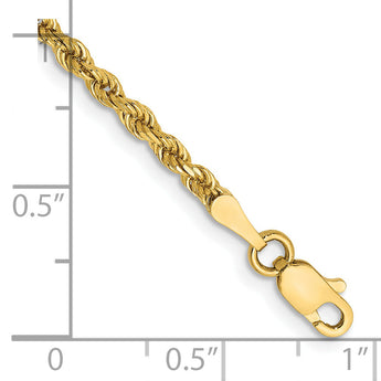 14K 7 inch 2.5mm Semi Solid Diamond-cut Rope with Lobster Clasp Chain