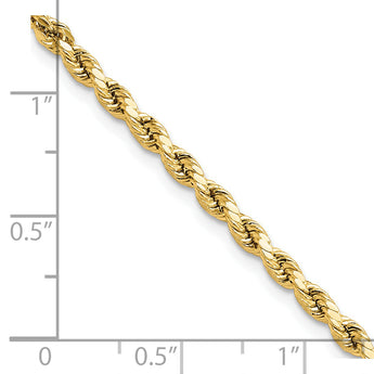14K 7 inch 3mm Semi Solid Diamond-cut Rope with Lobster Clasp Chain