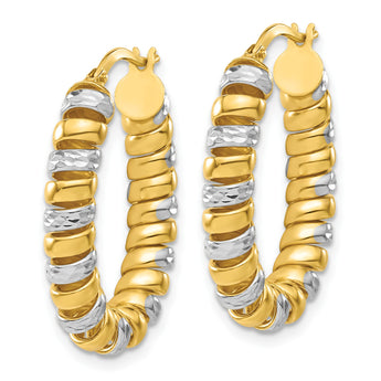 Sterling Silver and 18K Gold-Plated Diamond-Cut Oval Hoop Earrings - Birthstone Company