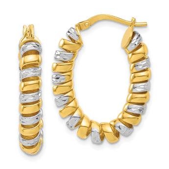 Sterling Silver and 18K Gold-Plated Diamond-Cut Oval Hoop Earrings - Birthstone Company