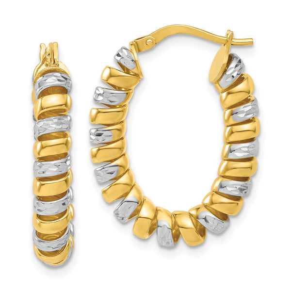 Sterling Silver and 18K Gold-Plated Diamond-Cut Oval Hoop Earrings - Birthstone Company