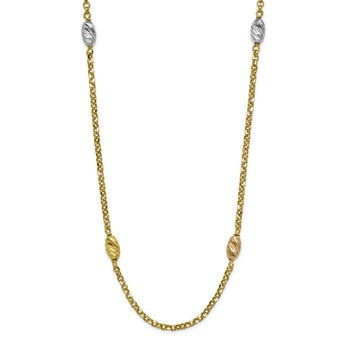 Sterling Silver 925 Fancy Necklace with Tri-Color Marquise Accent