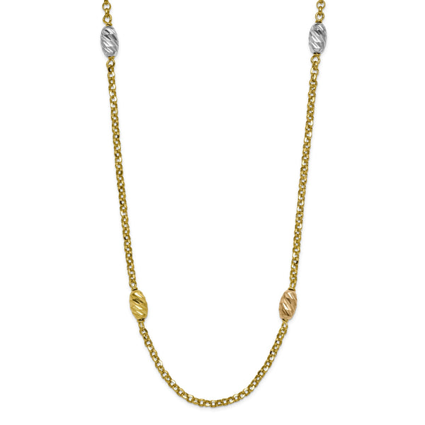 Sterling Silver 925 Fancy Necklace with Tri-Color Marquise Accent
