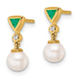 14K Polished Diamond and Emerald Pearl Dangle Post Earrings - Birthstone Company