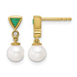 14K Polished Diamond and Emerald Pearl Dangle Post Earrings - Birthstone Company