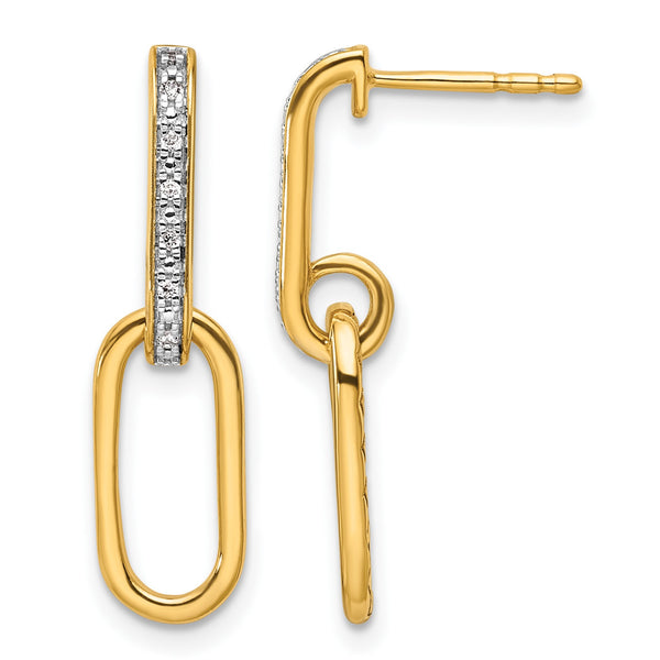 14K Polished 1/20 carat Diamond Paperclip Link Dangle Post Earrings - Birthstone Company