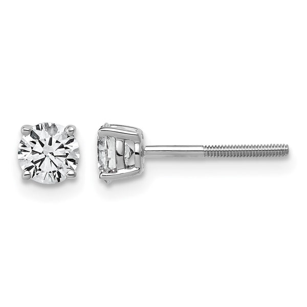 14k White Gold 5/8 carat Lab Grown Diamond VS+ F+ Round Complete Four Prong Lightweight Screwback Stud Earrings - Birthstone Company