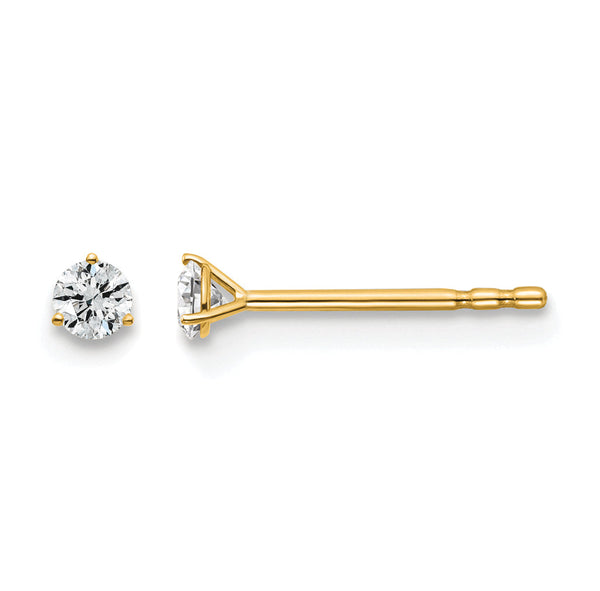 14K Yellow Gold 1/10 ct Lab-Created Diamond VS+ F+, 3-Prong Stud Earrings