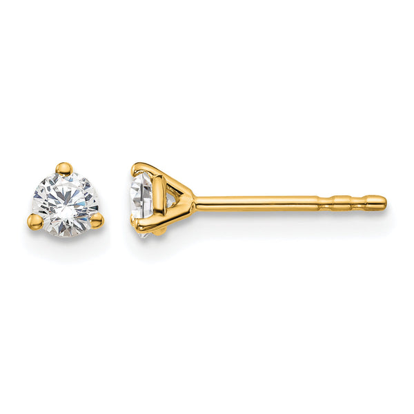 14K Yellow Gold 1/4 ct Lab-Created Diamond VS+ F+, 3-Prong Stud Earrings