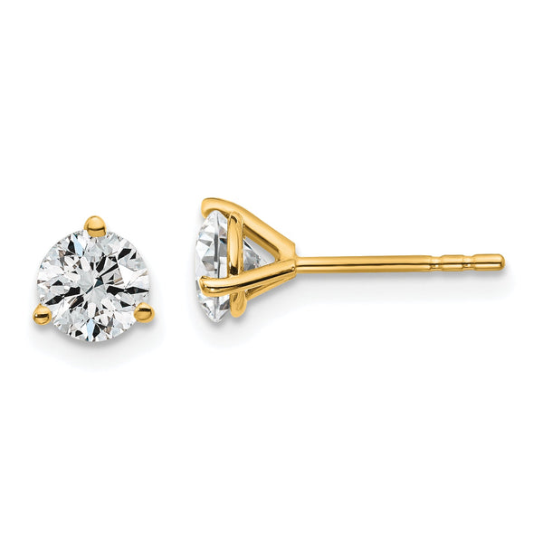 18K Yellow Gold 1 ct Certified Lab-Created Diamond VS+ F+, 3-Prong Stud Earrings