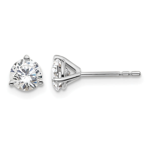 14k White Gold 1 carat Certified Lab Grown Diamond VS+ F+ Round Complete Three Prong Stud Earrings - Birthstone Company
